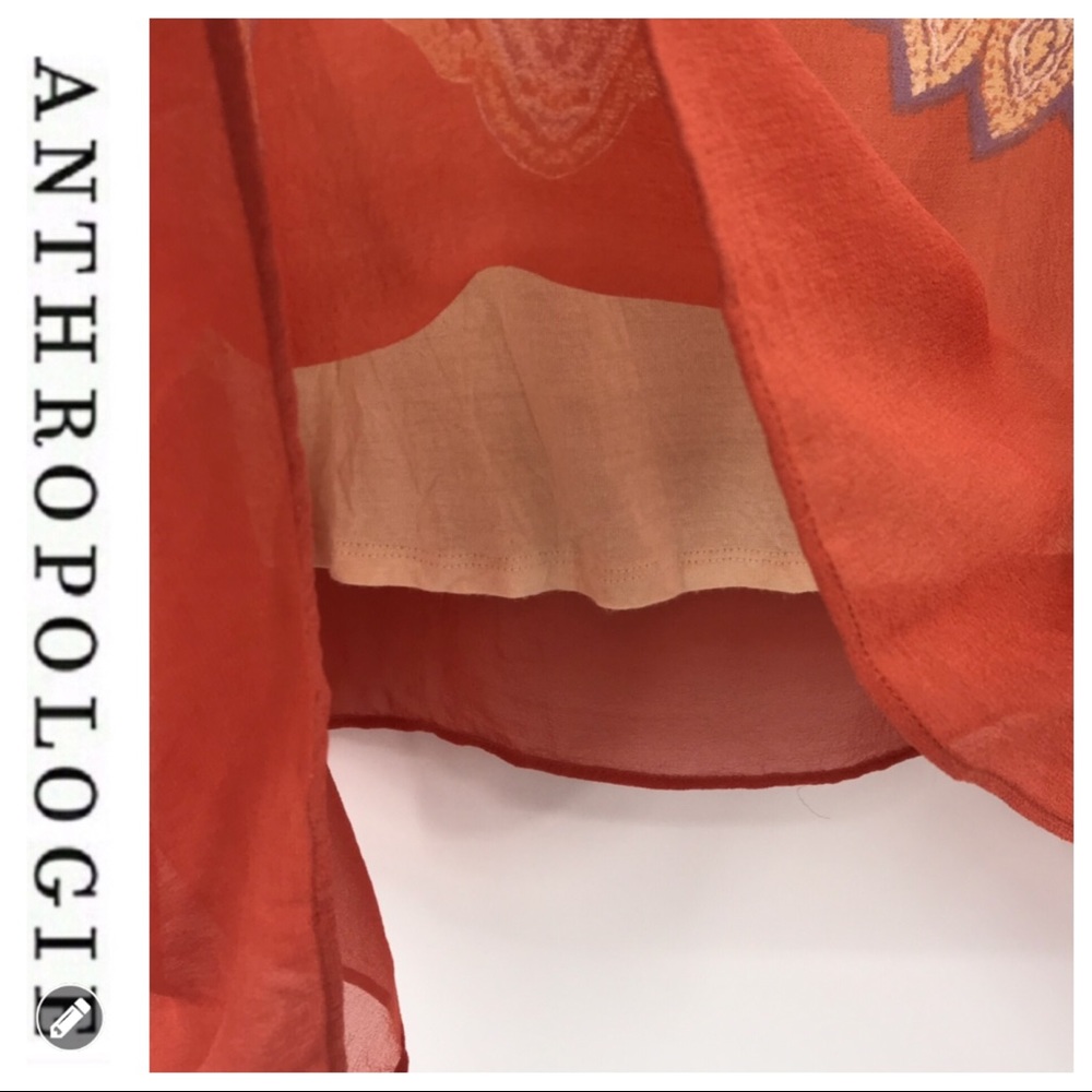 💕SALE💕Anthropologie Maeve Nalina Coral Silk Top - Picture 6 of 8